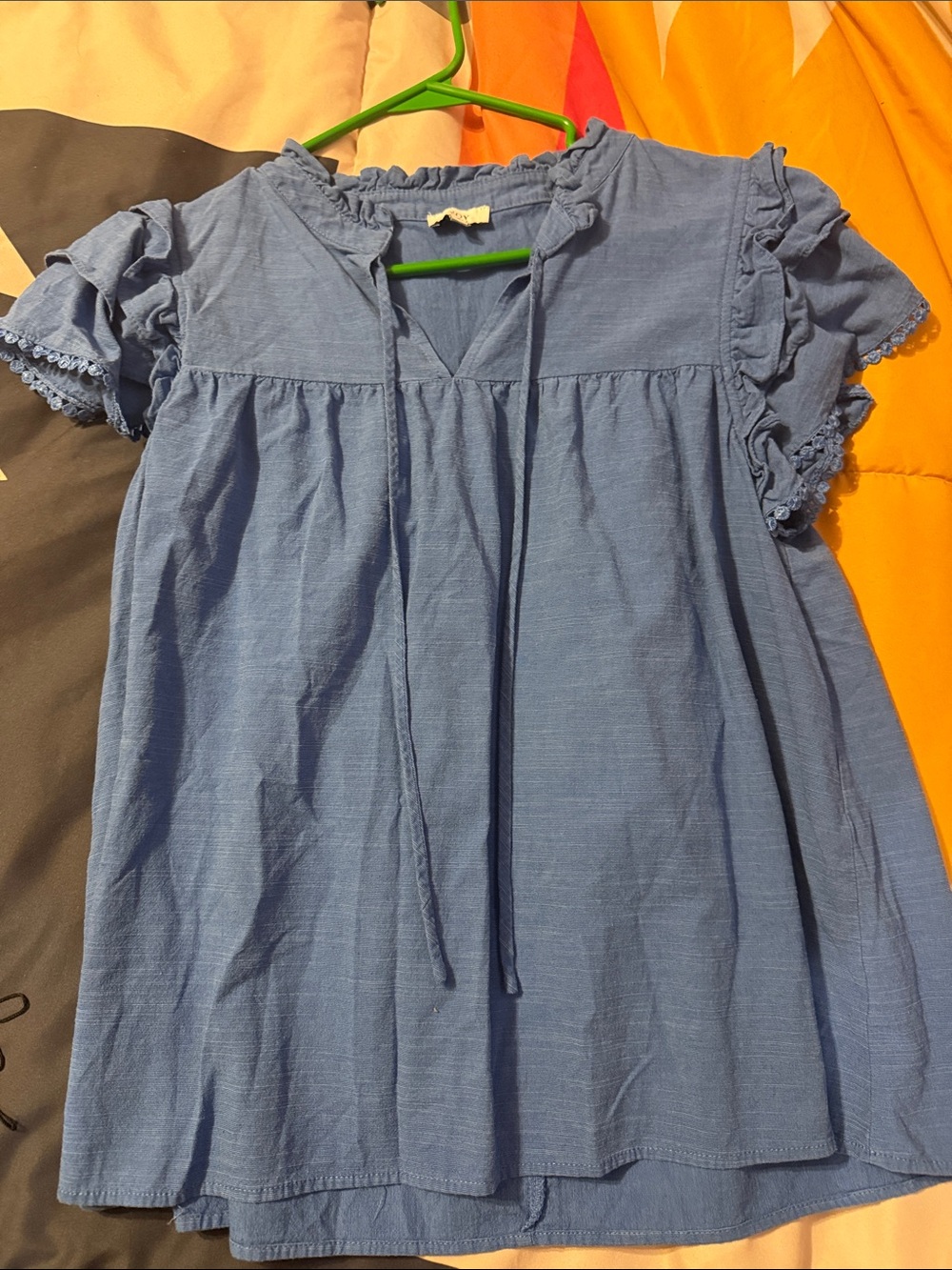 Light Blue Ruffle Sleeve Peasant Blouse - Women